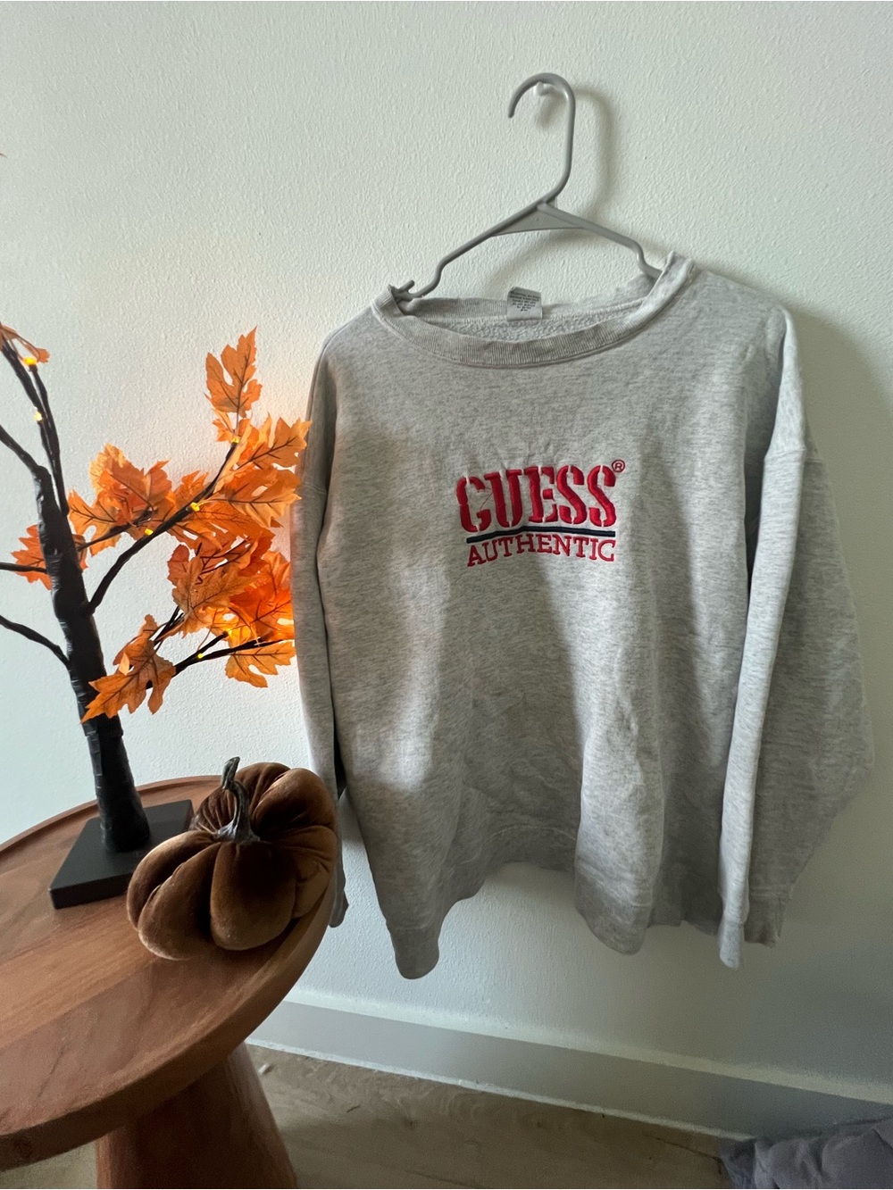 Guess Vintage Gray Crewneck Sweatshirt with Red Logo